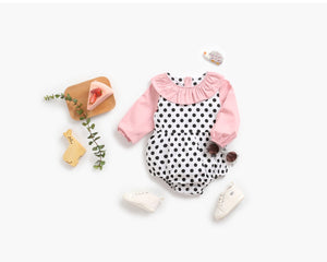 Baby Girl Polka Dot Pattern Ruffle Collar Design Long Sleeves Bodysuit Onesies