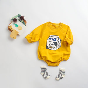 Newborn Baby Cartoon Graphic Shoulder Buckle Design Soft Onesies Bodysuit