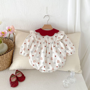 Autumn New Arrival Baby Girls Long Sleeves Rabbits and Vegetables Print Peter Pan Collar Onesies