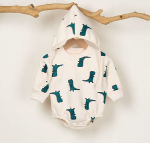 Baby Boy 1pcs Cartoon Dinosaur Pattern Long Sleeves O-Neck Bodysuit & Hats