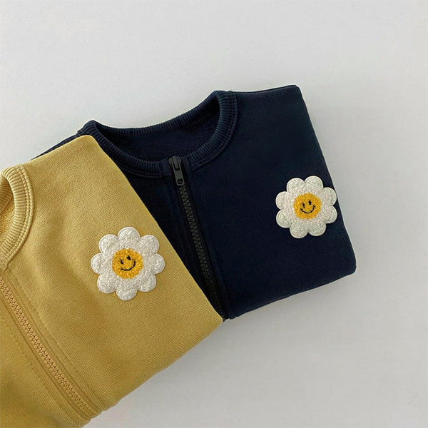 Baby Girl Little Sunflower Patches Pattern Zipper Front Design Cotton Coat