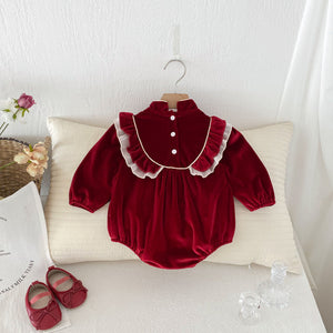 Autumn New Arrival Baby Girls Long Sleeves Ruffle Design Stand Collar Onesies