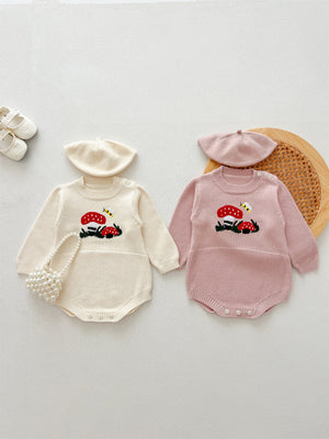 Autumn New Arrival Baby Girls Long Sleeves Mushrooms Embroidered Crew Neck Onesies