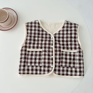 Baby Colorblock Plaid Pattern Sleeveless Thickened Quilted Vest Coat Outfit