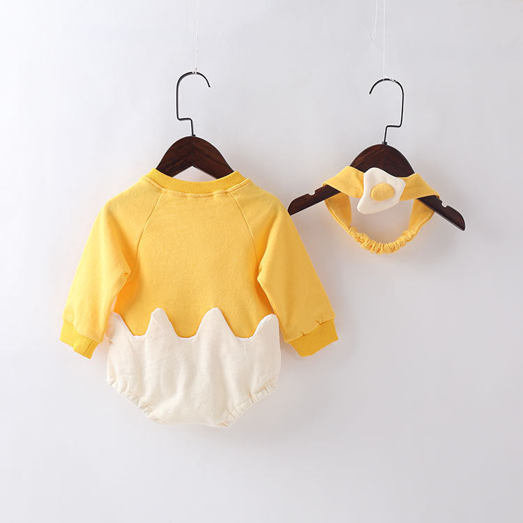 Baby Cartoon Egg Shape Design Long Sleeved Cute Bodysuit With Headband