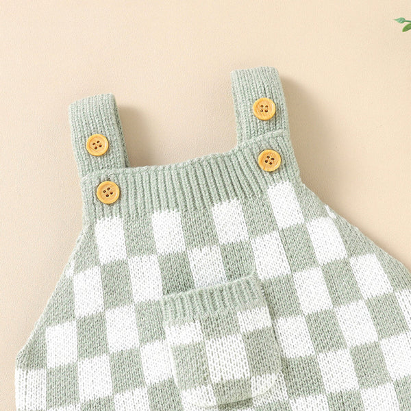 Baby Checkerboard Pattern Strap Design Knit Spring Autumn Rompers