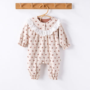 Autumn and Spring New Arrival Baby Girls Simple Floral Pattern Long Sleeves Rompers