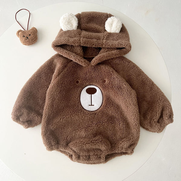 Baby Bear Embroidered Pattern Soft Bodysuits In Autumn