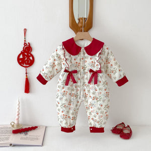 Arrival Baby Girls Flowers and Fruits Pattern Warm Padded Thick Romper