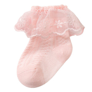 Baby Girl Solid Color Lace Mesh Design Princess Socks