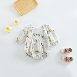 Baby Girl Floral Embroidered Pattern Square Collar Bodysuit