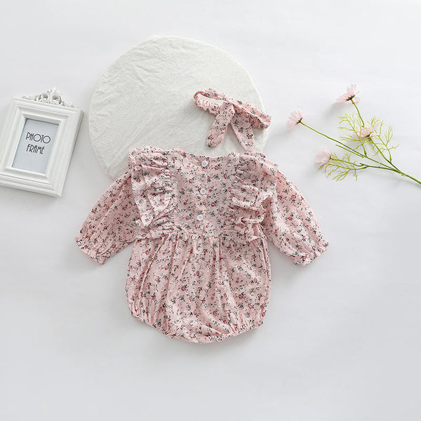 Baby Girl Ditsy Flower Pattern Long Sleeve Cute Bodysuit