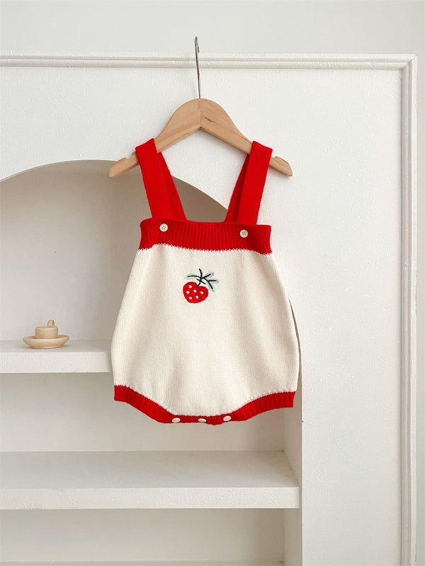 Arrival Autumn Baby Girls Long Sleeves Strawberry Embroidery Knitted Cardigan and Sleeveless Strap Bodysuits –  Clothing Set