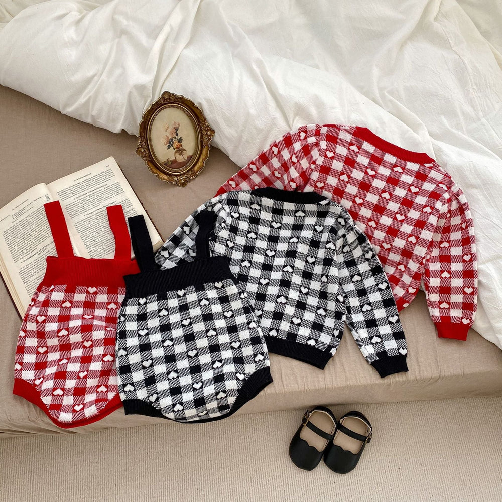 Autumn Heart Pattern Knitted Onesies & Cardigan Sets