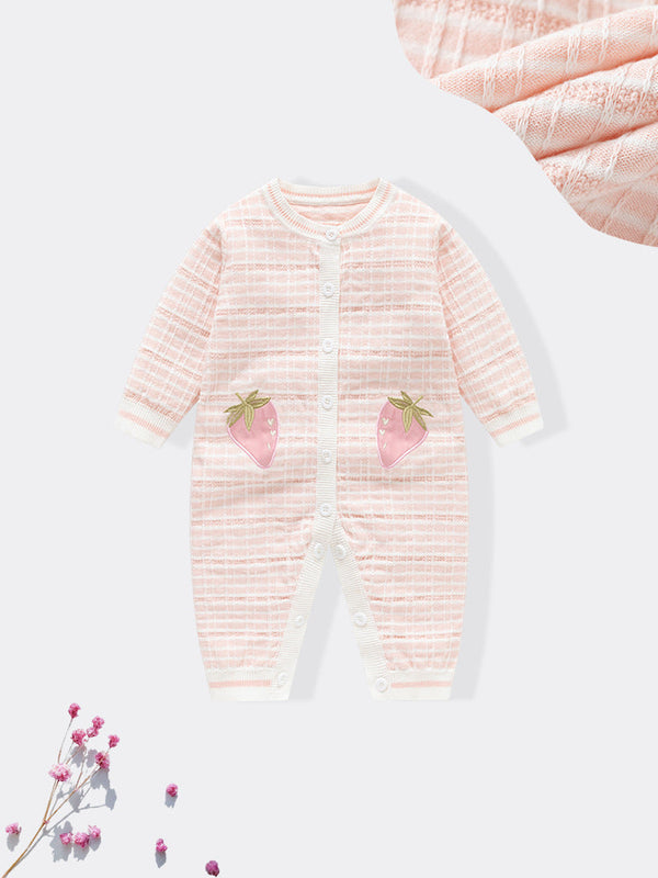 Autumn and Winter New Arrival Baby Girls Knitted Strawberry Pattern Rompers