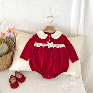 Autumn New Arrival Baby Girls Long Sleeves Color Patchwork Peter Pan Collar Onesies