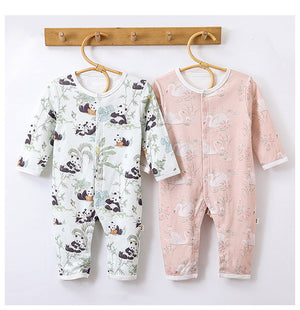 Autumn and Spring New Arrival Baby Unisex Animals Pattern Long Sleeves Crew Neck Single Breasted Rompers