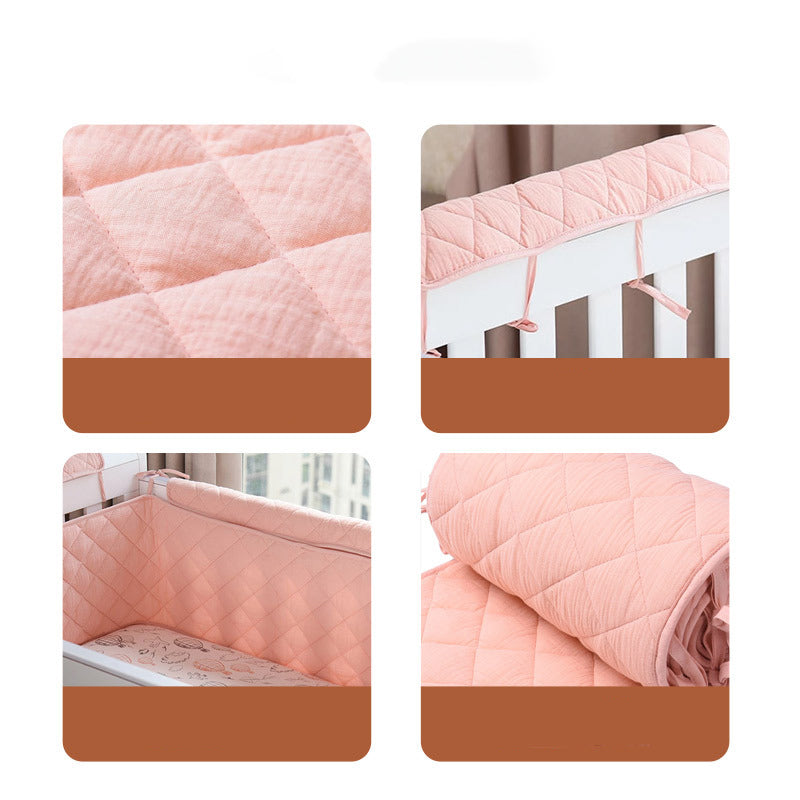 Baby Fresh Solid Color Double-Layered Gauze Baby Cot Bumper Soft Bedrail Cushion