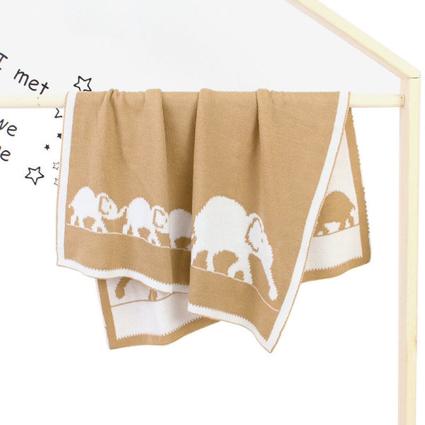 Kids Cartoon Elephant Embroidered Pattern Knittted Blanket