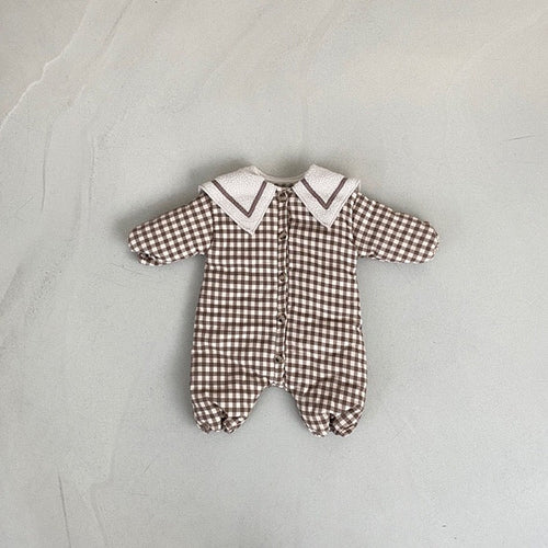 Baby 1pcs Plaid Pattern Lapel Design Quilted Warm Rompers