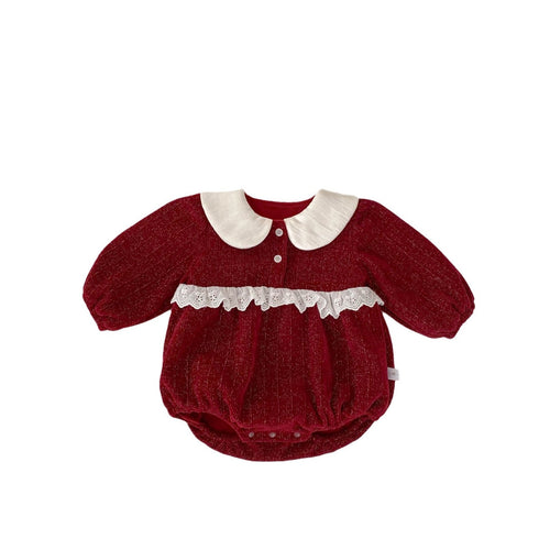 Autumn and Winter New Arrival Baby Girls Long Sleeves Peter Pan Collar Christmas Onesies