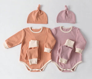 Baby Striped Graphic Bodysuit Onesies Combo Pants & Hat 3 Pieces Sets Tracksuit