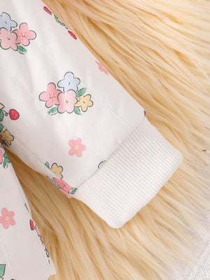 Baby Girls Floral White Rabbit Hoodie Design Popular Coat