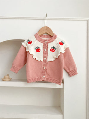 Arrival Autumn Baby Girls Long Sleeves Strawberry Embroidery Knitted Cardigan and Sleeveless Strap Bodysuits –  Clothing Set