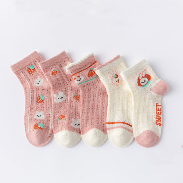 Baby Print Pattern Mesh Soft Cotton Socks 1Bag=5Pairs