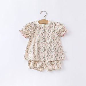 Baby Ditsy Flower Graphic Puff Sleeves Onesie&Sets