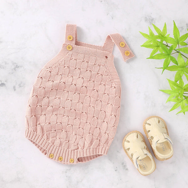 Baby Solid Color Crochet Knitted Pattern Sling Onesies Bodysuit