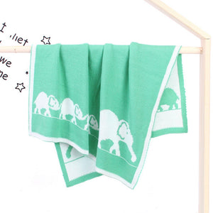 Kids Cartoon Elephant Embroidered Pattern Knittted Blanket