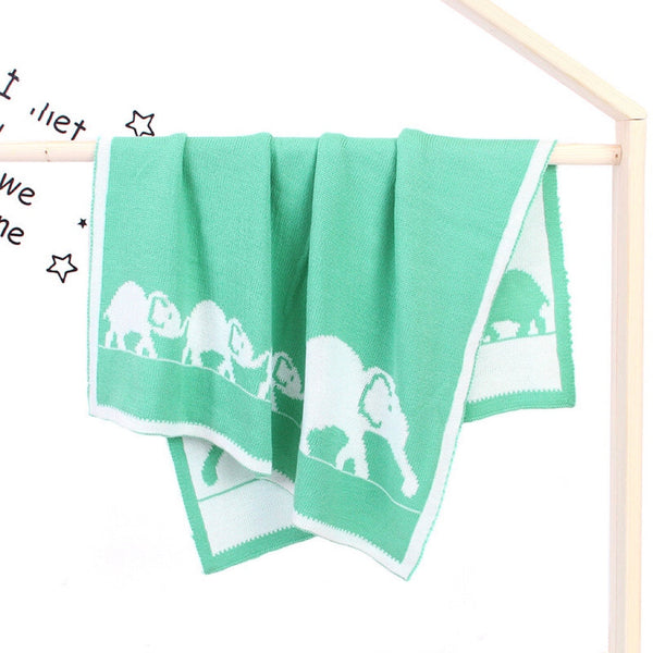 Kids Cartoon Elephant Embroidered Pattern Knittted Blanket