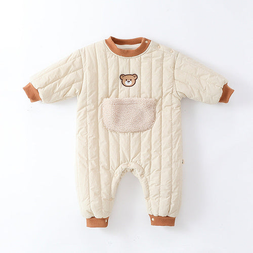 Autumn and Winter New Arrival Baby Unisex Teddy Pattern Long Sleeves Casual Thickened Rompers