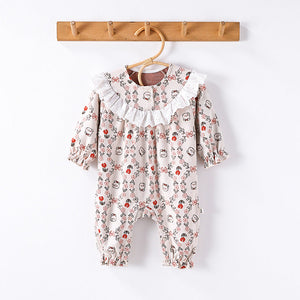 Autumn and Spring New Arrival Baby Girls Simple Floral Pattern Long Sleeves Rompers