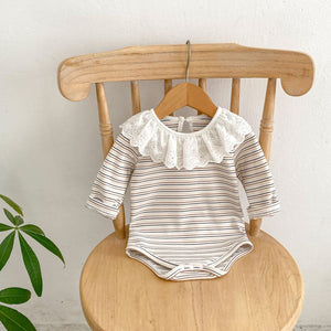 Autumn Striped Pattern Ruffle Neck Tops & Onesies