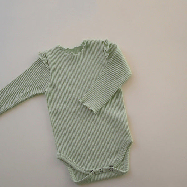 Baby Girl Solid Color Lettuce Trim Design Long Sleeve Bodysuit