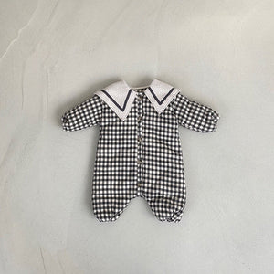 Baby 1pcs Plaid Pattern Lapel Design Quilted Warm Rompers