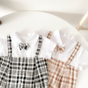 Baby Boy Plaid Pattern Polo-Neck Rompers