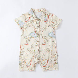 Summer New Arrival Baby Unisex Cheap Short Sleeves Turn-Down Collar Rompers