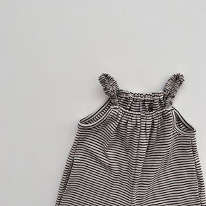 Baby Girl Striped Pattern Sleeveless Long-Rompers In Spring