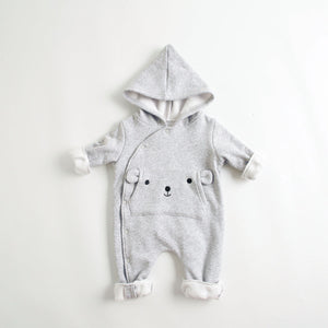 Baby Cartoon Embroidered Pattern Side Snap Button Fleece Rompers With Hat