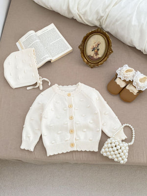 Autumn New Arrival Baby Kids Girls Comfortable Solid Color Jacquard Pattern Knitted Long Sleeves Cardigan