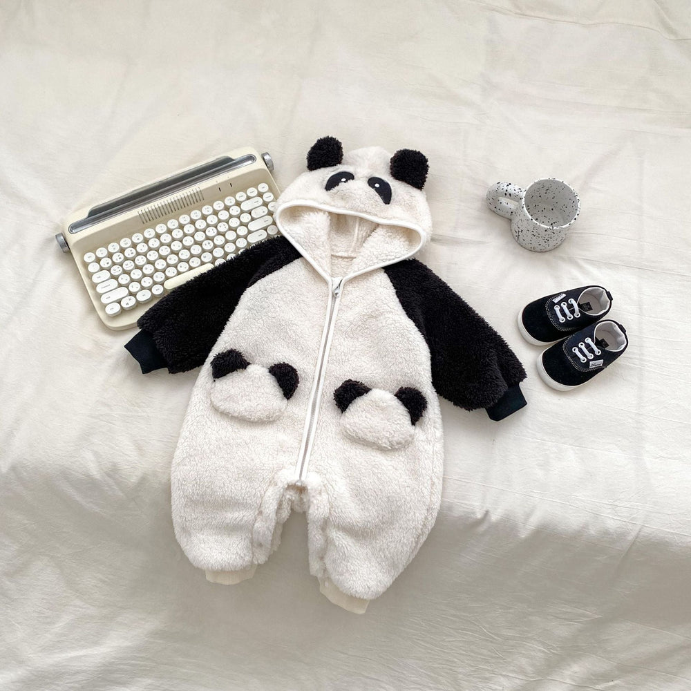 Autumn and Winter New Arrival Baby Unisex Simple Panda Pattern Long Sleeves Cozy Rompers