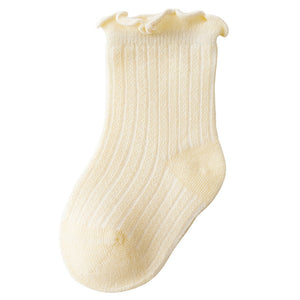 Baby Solid Color Mesh Breathable Ruffle Design Socks