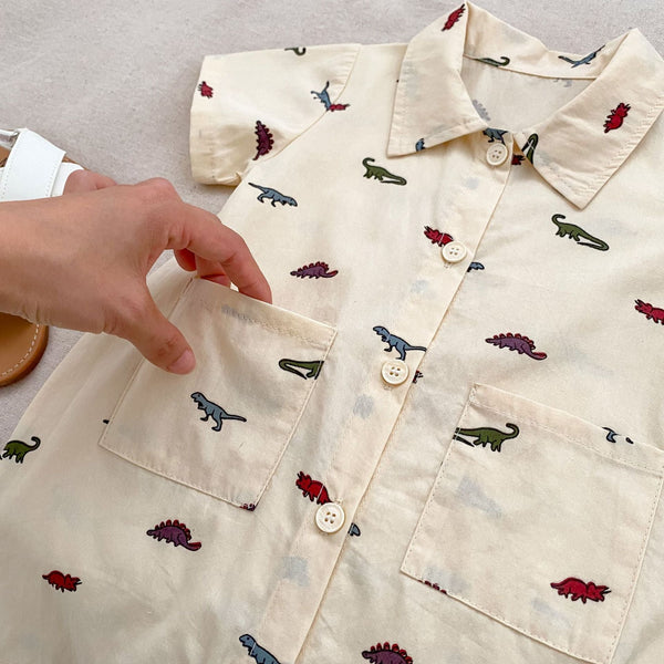 Summer New Arrival Short Sleeves Turn-Down Collar Dinosaur/Star Pattern Baby Rompers