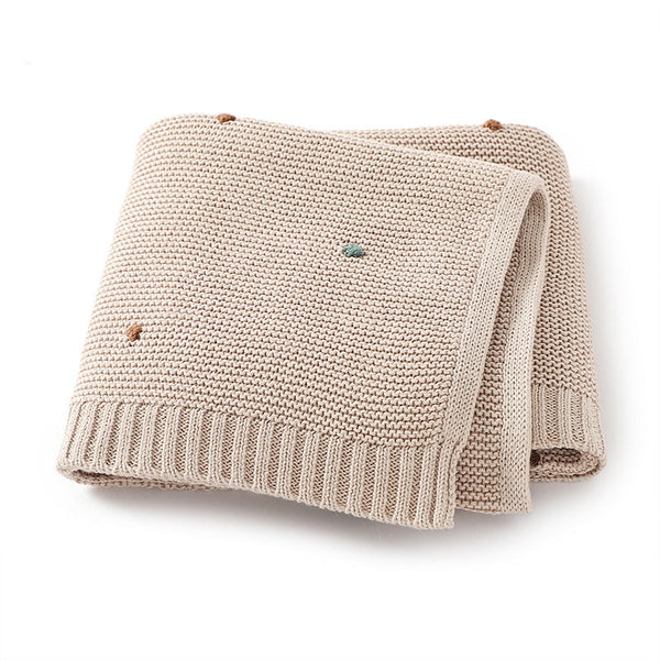 Hot Selling Knitted Solid Color Baby Blanket With Hand-Embroidered Pom Poms: Spring/Summer Collection