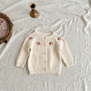 Autumn New Arrival Baby Kids Girls Comfortable Flowers Embroiedery Pattern Knitted Long Sleeves Cardigan