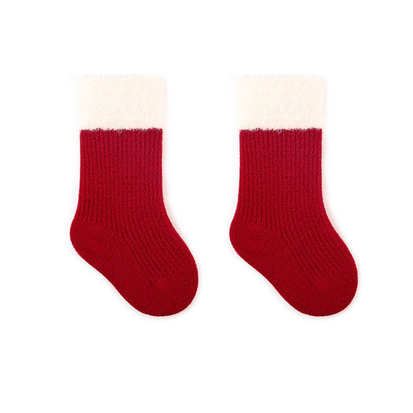 Warm Boneless Children’s Fleece-lined Socks for Autumn and Winter, Thickened and Festive Red