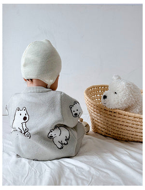 Autumn and Winter New Arrival Baby Unisex Simple Polar Bear Pattern Long Sleeves Knitted Rompers